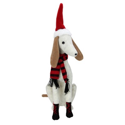 Northlight 21.5" White and Gray Sitting Greyhound Dog in Santa Hat Christmas Decoration