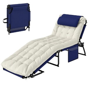 Resenkos Folding Chaise Lounge Pool Chair With 4-Level Reclining Back, Cushion, Side Pocket, Headrest, Blue - 1 of 4