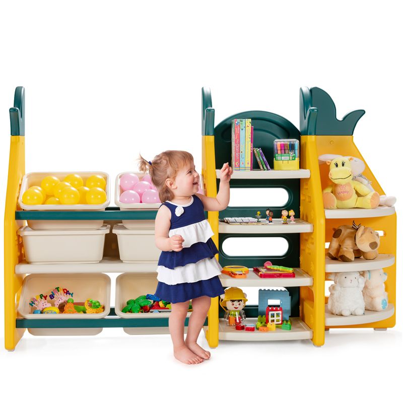 Tangkula 3-in-1 Kids Toy Storage Rack Pineapple Toy Organizer Storage Cabinet w/Plastic Bins & Shelves, 2 of 7