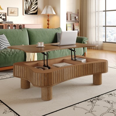 Airsurfer Compact Natural Wood Coffee Table Modern Lift-Top Coffee Table Multifunctional Living Room Accent for Stylish Living Room Organization