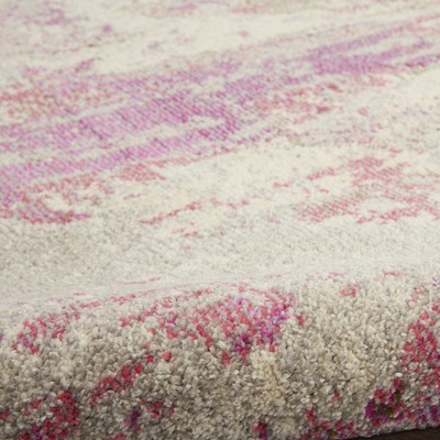 Ivory and Pink Abstract Runner Rug with Synthetic Fibers