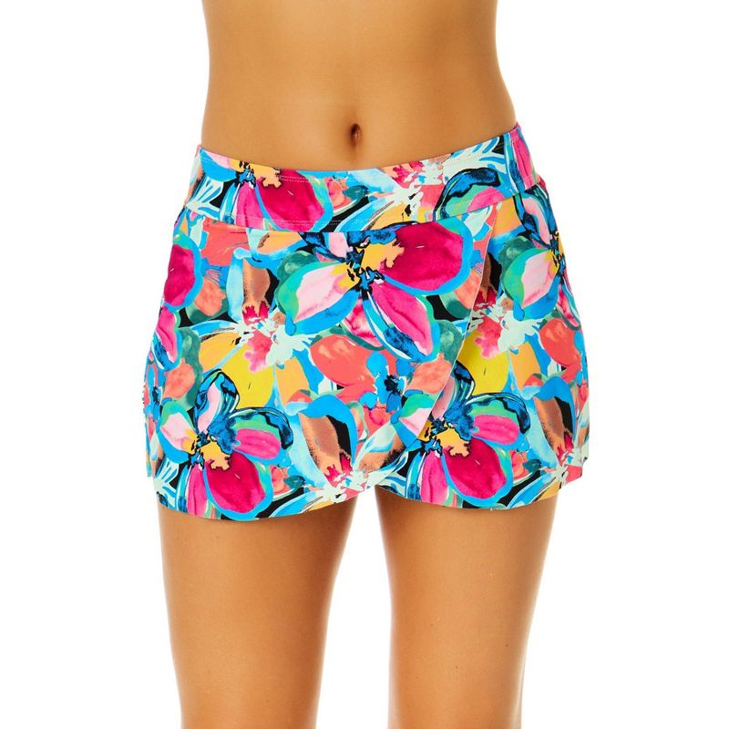 Anne Cole Women's Amalfi Floral Drape Front Mid Rise Swim Skirt Bottom, 1 of 5