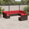 vidaXL 12 Piece Patio Sofa Set with Cushions Brown Poly Rattan - Brown and Red Without Table - 2 of 4