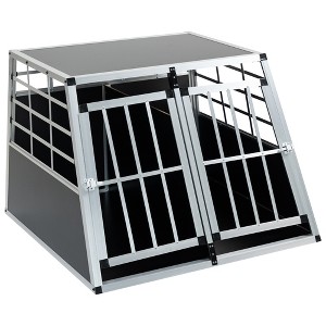 Double Doors Pet Car Transport Cage Aluminium Puppy Travel Crate Box Trapezoidal Kennel Dog Cat Carrier Cage - 1 of 4