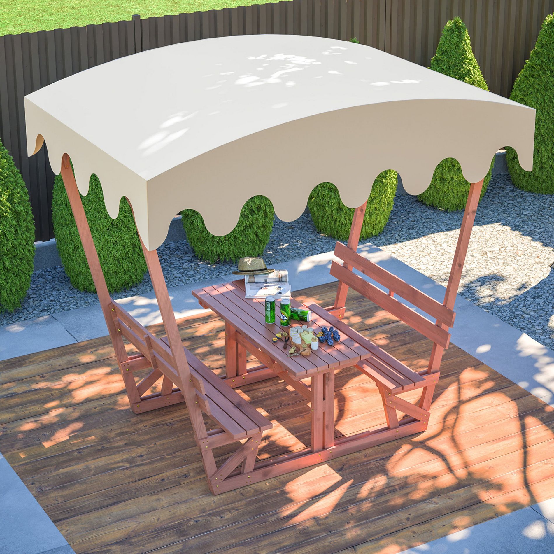 Hrinhom 81.5"H Outdoor Solid Wood Picnic Dining Chair Set with Removable Waterproof Canopy