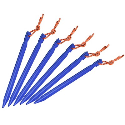 Unique Bargains Tent Stakes Y-Beam Camping Pegs with Pull Rope Aluminum for Tarp 6 Pcs