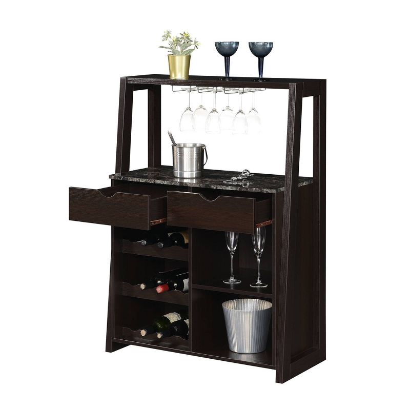 Uptown Wine Bar with Cabinet Faux Black Marble/Espresso - Breighton Home, 5 of 9