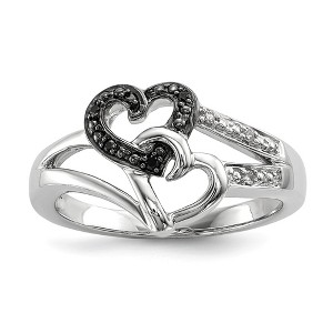 Black Bow Jewelry Black & White Diamond Double Heart Tapered Ring in Sterling Silver - 1 of 4