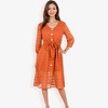 Anna-Kaci Women's 3/4 Sleeve Button Down Dress With Tie Waist - Small, Rustic Red - 4 of 4