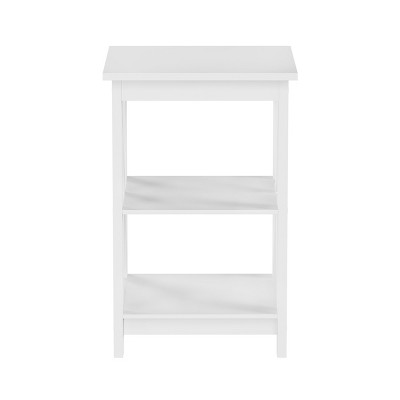 White MDF Wood X-Leg End Table with Two Shelves
