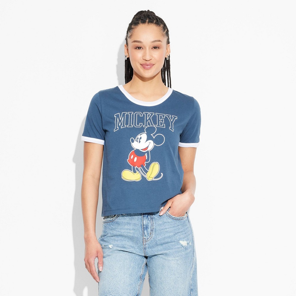 Women's Mickey Short Sleeve Graphic Ringer T-Shirt - Blue M