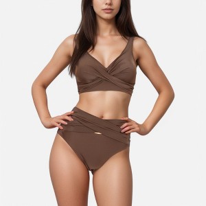 Anna-Kaci Swim Women's Crossover Bikini Set with Wide Strap Top and High Waist Twist Front Bottoms - 1 of 4