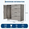 Garvee 43.3'' H Armoire Wardrobe Closet with 4 Drawers and 2 Doors, Hanging Rod, Multifunctional Wooden Dresser with Storage Closet - 3 of 4