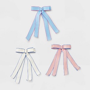 Girls' 3pk Scallop Ribbon Bow Set - Cat & Jack™ Pink/White/Blue: Hair Styling Clips, Recycled Polyester, Solid Pattern - 1 of 4