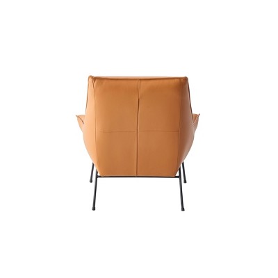 Sandstone Top Grain Leather Accent Chair with Ottoman and Metal Frame