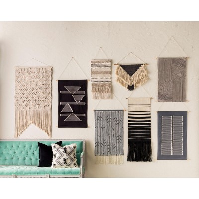 Medium Gray Cotton Woven Wall Hanging with Fringe