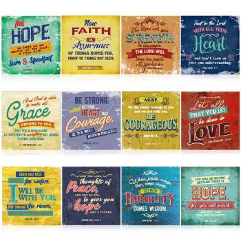 Bright Creations 12 Pack Christian Motivational Bible Verse Posters - 12x12 Religious Inspirational Scripture Wall Art for Classroom