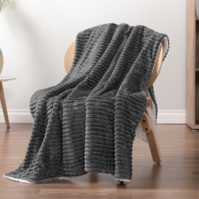 Twin Dark Grey Reversible Sherpa Fleece Blanket