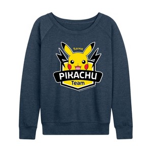 Women's - Pokémon - Team Pikachu Lightweight French Terry Wide Neck Long Sleeve Shirt - 1 of 4