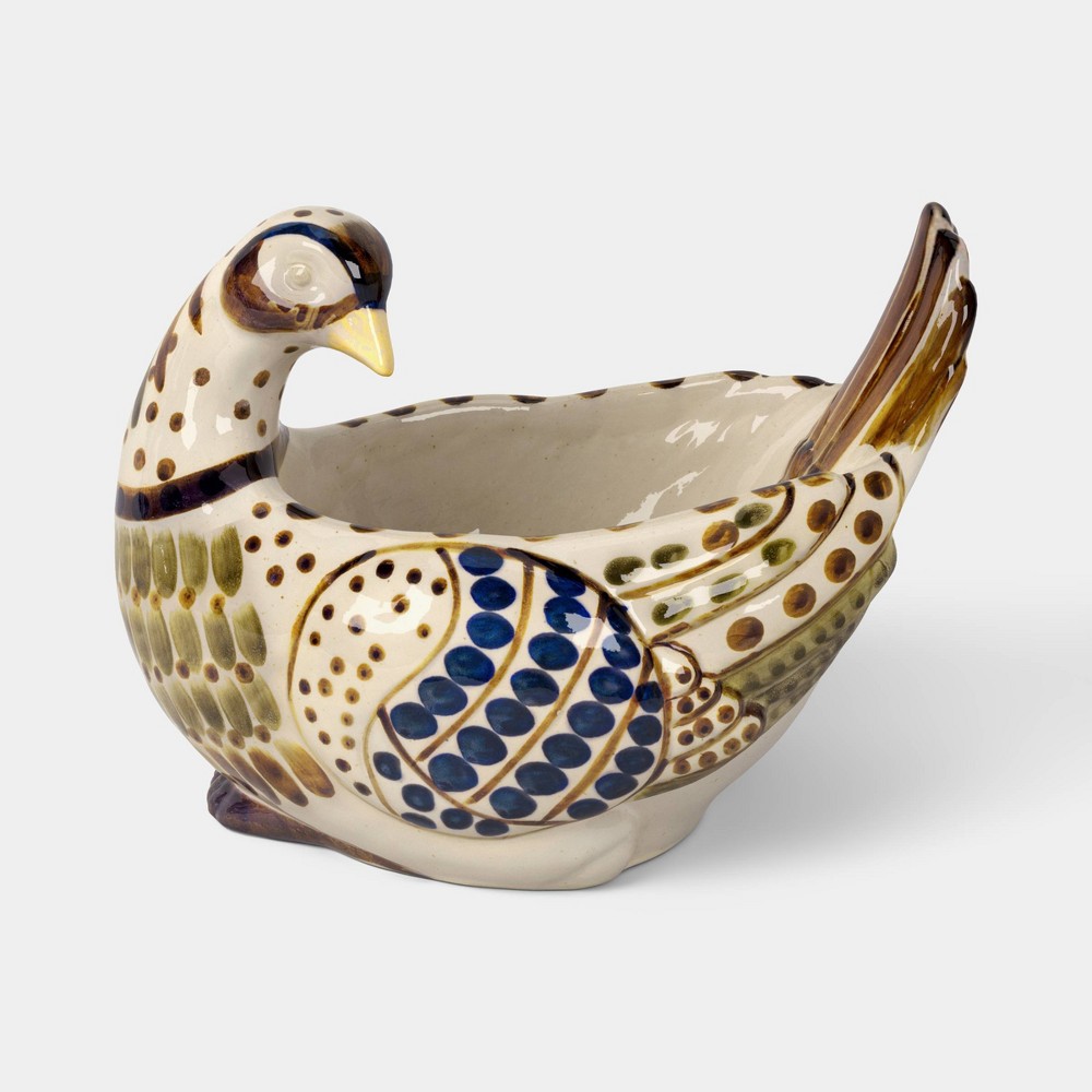 Muchoise Painted Ceramic Fall Pheasant Decorative Bowl