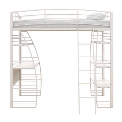 andy Metal Loft Bed with Integrated Desk and Shelves - Room & Joy