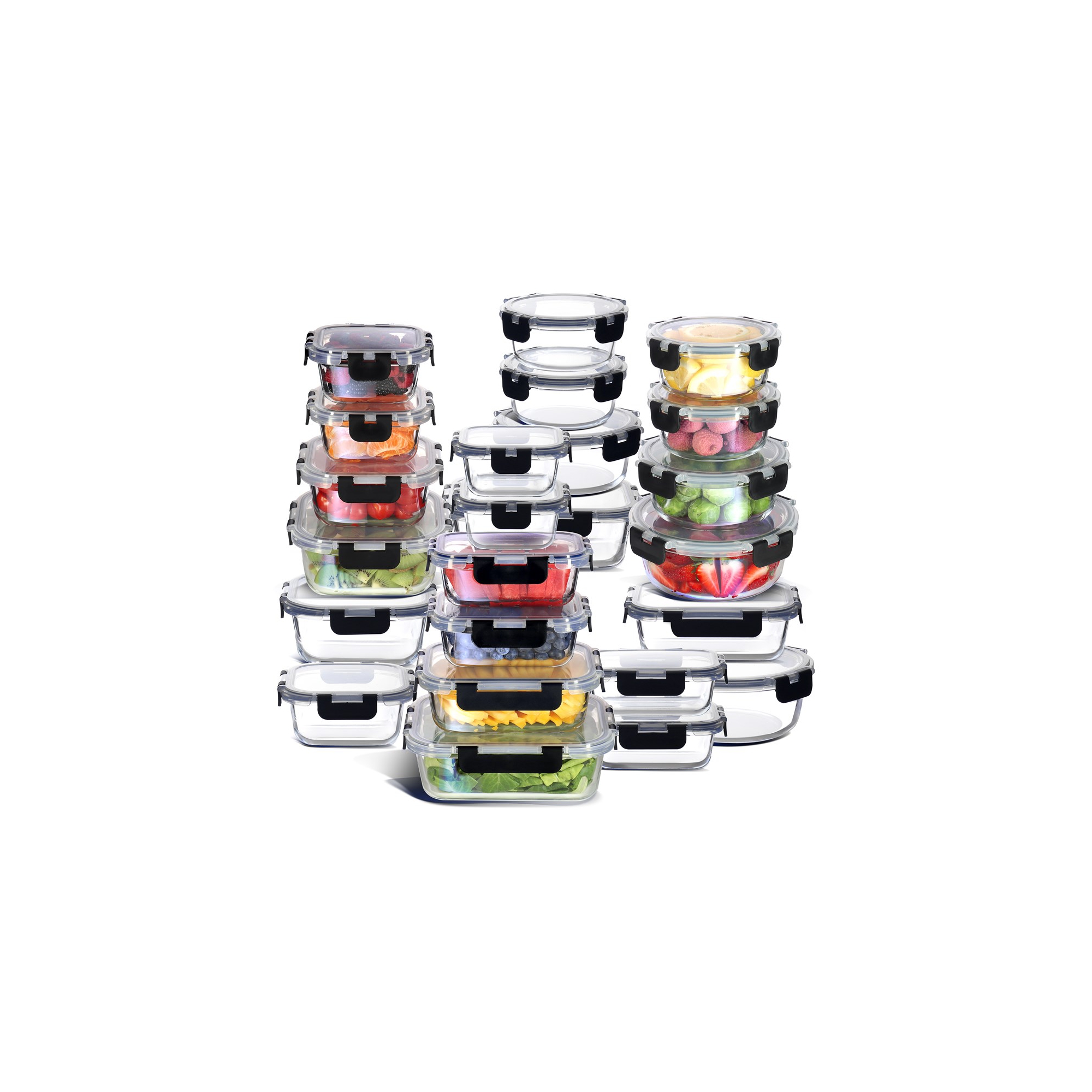 JoyTable 24-Pack Glass Food Storage Containers with Lids, Reusable Glass Food Containers with Leakproof Snap Lock Lids