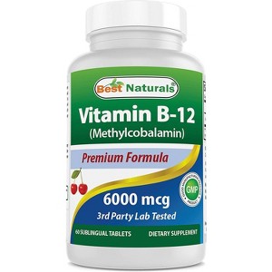 Best Naturals Vitamin B-12 as Methylcobalamin (Methyl B12), 6000 mcg 60 Sublingual Tablet - 1 of 4