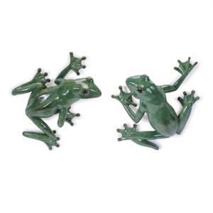 HomeRoots Set of Two Stone Garden Green Frog Resin Hanging Dimensional Sculptures - 1 of 4