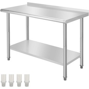 48"x24" Stainless Steel Table, Prep Table Stainless Steel Workbench, with Backsplash and Hook, Shelves, 4 Wheels, Arc Corner Edge - 1 of 4