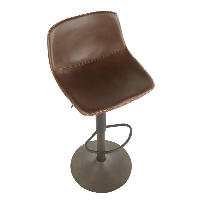 Industrial Adjustable Swivel Bar Stools in Brown Faux Leather