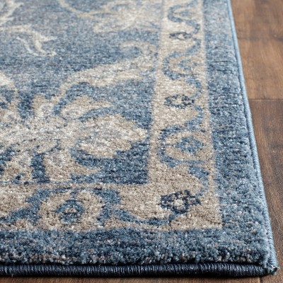 Blue and Beige Floral Synthetic Area Rug, 8' x 11'