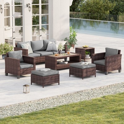 Sonkuki 7-Piece Patio Conversation Set with Coffee and Side Table