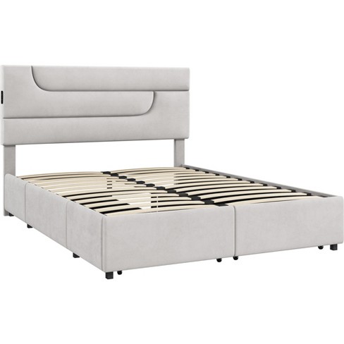 Yaheetech Upholstered Bed Frame With Storage, Beige(queen) : Target