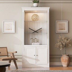 NicBex Retro Display Bookcase 5 Color Adjustable Shelves Mid-Century Modern Tempered Glass Cabinet Multiroom Display Solution, White - 1 of 4