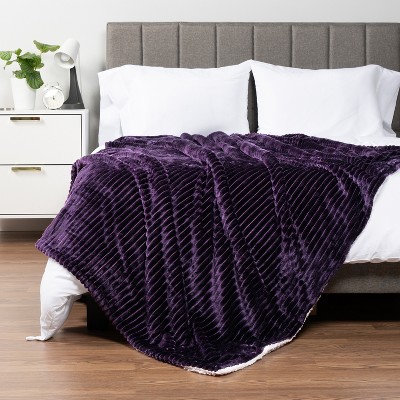 Purple Reversible Sherpa Fleece Throw Blanket