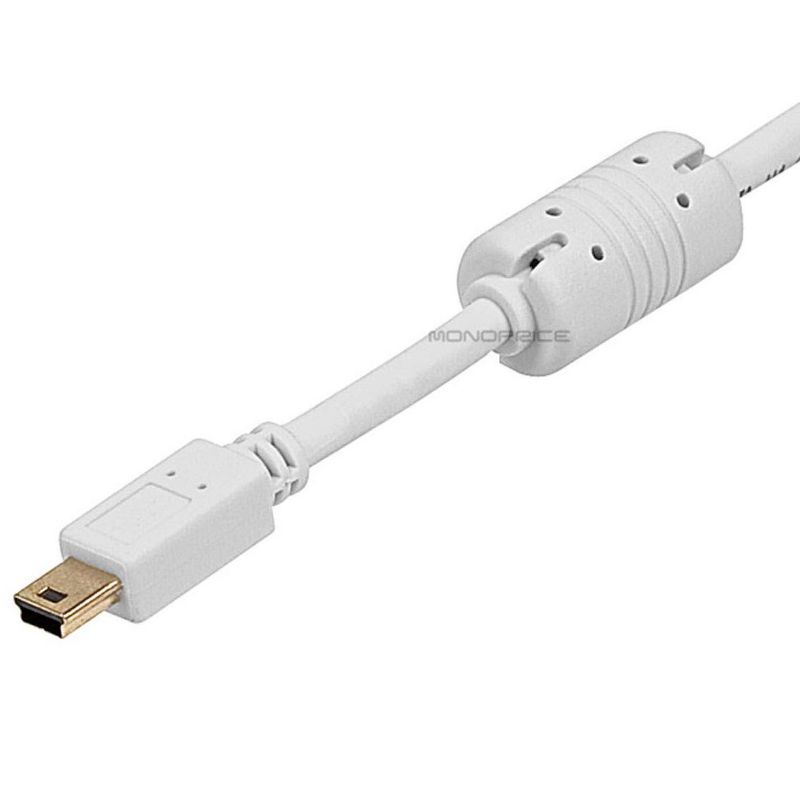 Monoprice USB 2.0 Cable - 15 Feet - White | USB Type-A to USB Mini-B 2.0 Cable - 5-Pin, 28/24AWG, Gold Plated, 3 of 4