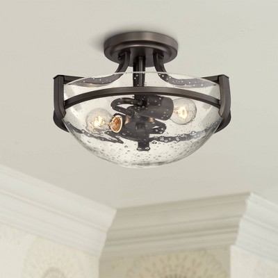 Bronze & Clear Seedy Glass 16" Bowl Ceiling Light Fixture