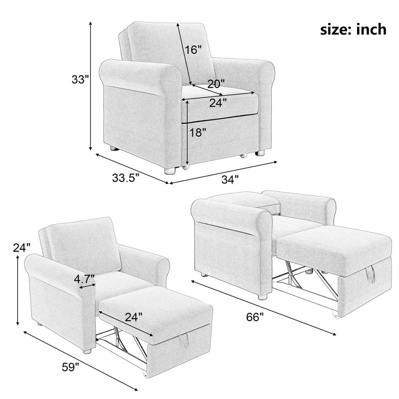 3-in-1 Convertible Sofa Bed, Folding Accent Chair, Pull-Out Sleeper Chair with Adjust Backrest - ModernLuxe, 3 of 11