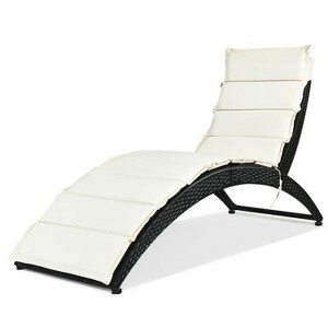 64'' Beige Foldable Patio Lounge Chair with Cushion for Backyard - 1 of 4