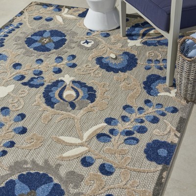 Aloha Natural/Blue Floral 6' x 9' Synthetic Outdoor Area Rug