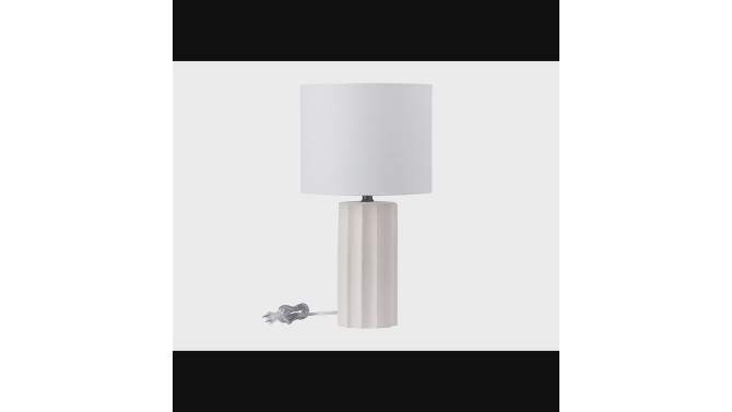 20&#34; Doris Ribbed Concrete Finish Table Lamp with White Linen Shade - Globe Electric, 2 of 9, play video