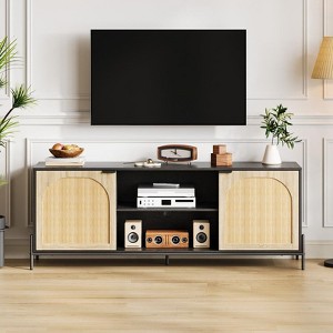 TV Stand with 3 Drawers for Living Room, Entertainment Center with Storage, Rattan Media Console Ith Metal Legs - 1 of 4