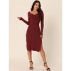 Seta T Women's Sweetheart Neck Long Sleeve Slim Fit Knit Sweater Midi Dresses - 2 of 4