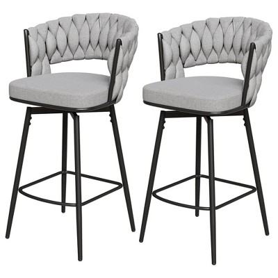 QingMoon 360° Swivel Bar Stools Set of 2, Linen Fabric Counter Height Chairs with Adjustable Feet and Metal Legs Ideal for Kitchen Islands, Cafes