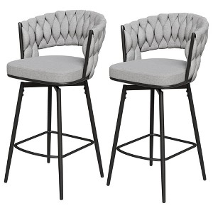 QingMoon 360° Swivel Bar Stools Set of 2, Linen Fabric Counter Height Chairs with Adjustable Feet and Metal Legs Ideal for Kitchen Islands, Cafes - 1 of 4