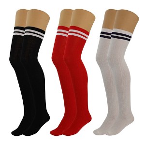 3 Pairs Women’s Colorful Thigh-High Over-the-Knee Boot Socks – Soft, Stretchy, Warm Knitted Stockings, Size 5-10 - 1 of 2