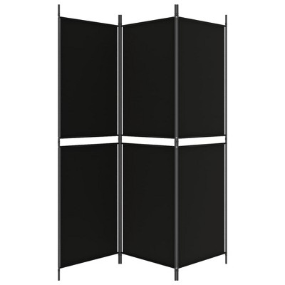 Black Polyester Fabric 3-Panel Folding Room Divider with Iron Frame