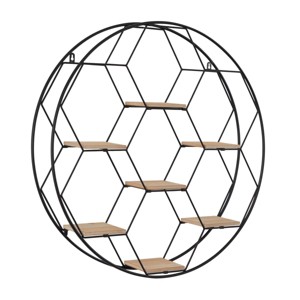 28"x28" Metal Round 7 Shelves Wall Black - Olivia & May: Industrial Floating Shelf Set - 1 of 4