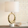 Possini Euro Design Elliptical Modern Table Lamp 27 1/2" Tall Sculptural Gold Metal Dimpled Off White Fabric Drum Shade Bedroom Living Room Bedside - 2 of 4