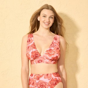Women's Hibiscus Print Longline Bikini Top - Shade & Shore™ Pink - 1 of 3